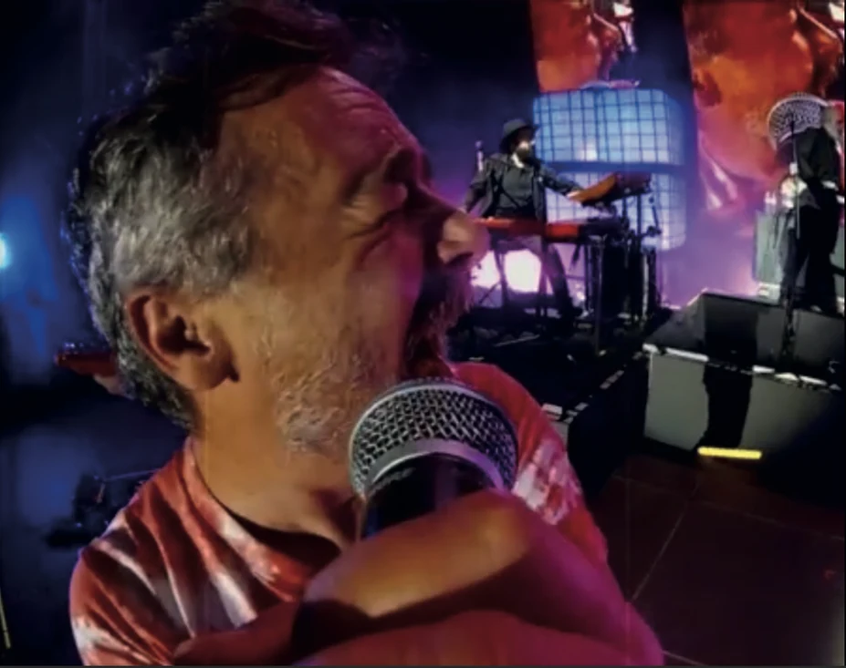 Cantante visto desde un plano cercano en directo
